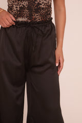 Black Satin Wide Leg Trouser - Bethel