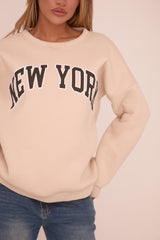 Beige New York Print Sweatshirt - Eternity