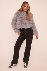 Grey Faux Fur Cropped Coat - Heaven