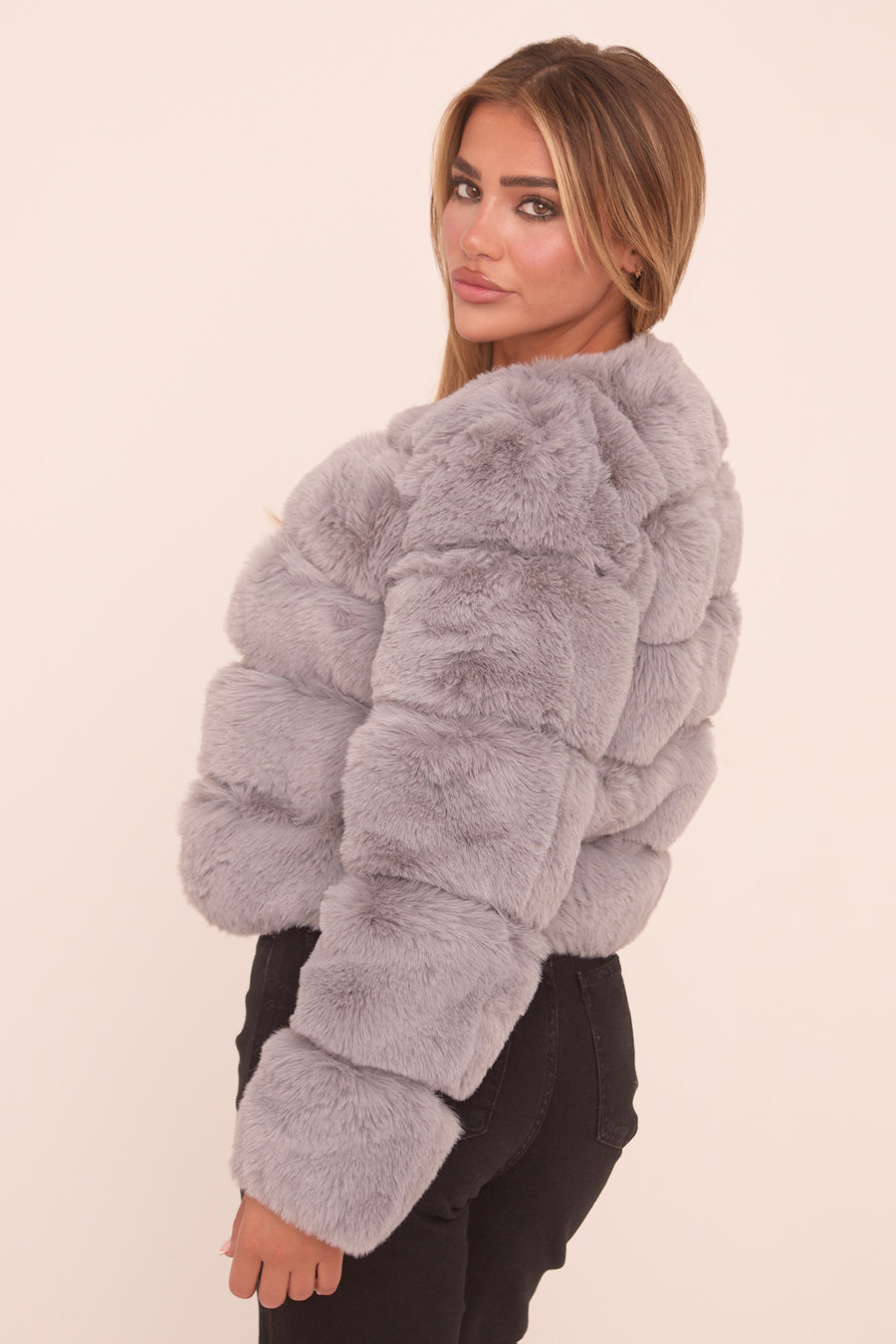 Grey Faux Fur Cropped Coat - Heaven