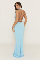 Blue Cowl Neck Pearl Detail Maxi Dress - Elleza