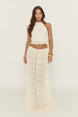 Cream Shirred Halter Top and Maxi Skirt Co-ord Set - Mystery
