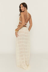 Cream Shirred Halter Top and Maxi Skirt Co-ord Set - Mystery