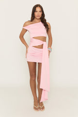 Pink Off Shoulder Tie Side Mini Dress - Teresa