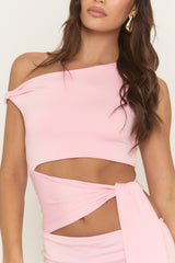 Pink Off Shoulder Tie Side Mini Dress - Teresa