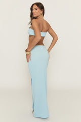 Blue Bandeau Crop Top and Maxi Skirt Co-Ord Set - Laylee