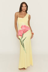 Yellow Floral Print Wrap Neck Maxi Dress - Carlem