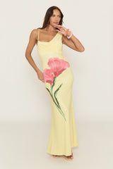 Yellow Floral Print Wrap Neck Maxi Dress - Carlem