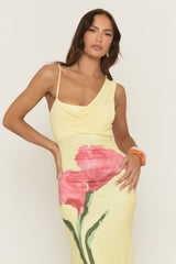 Yellow Floral Print Wrap Neck Maxi Dress - Carlem