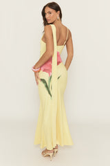Yellow Floral Print Wrap Neck Maxi Dress - Carlem