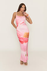 Pink Floral Print Strappy Maxi Dress - Jaydan