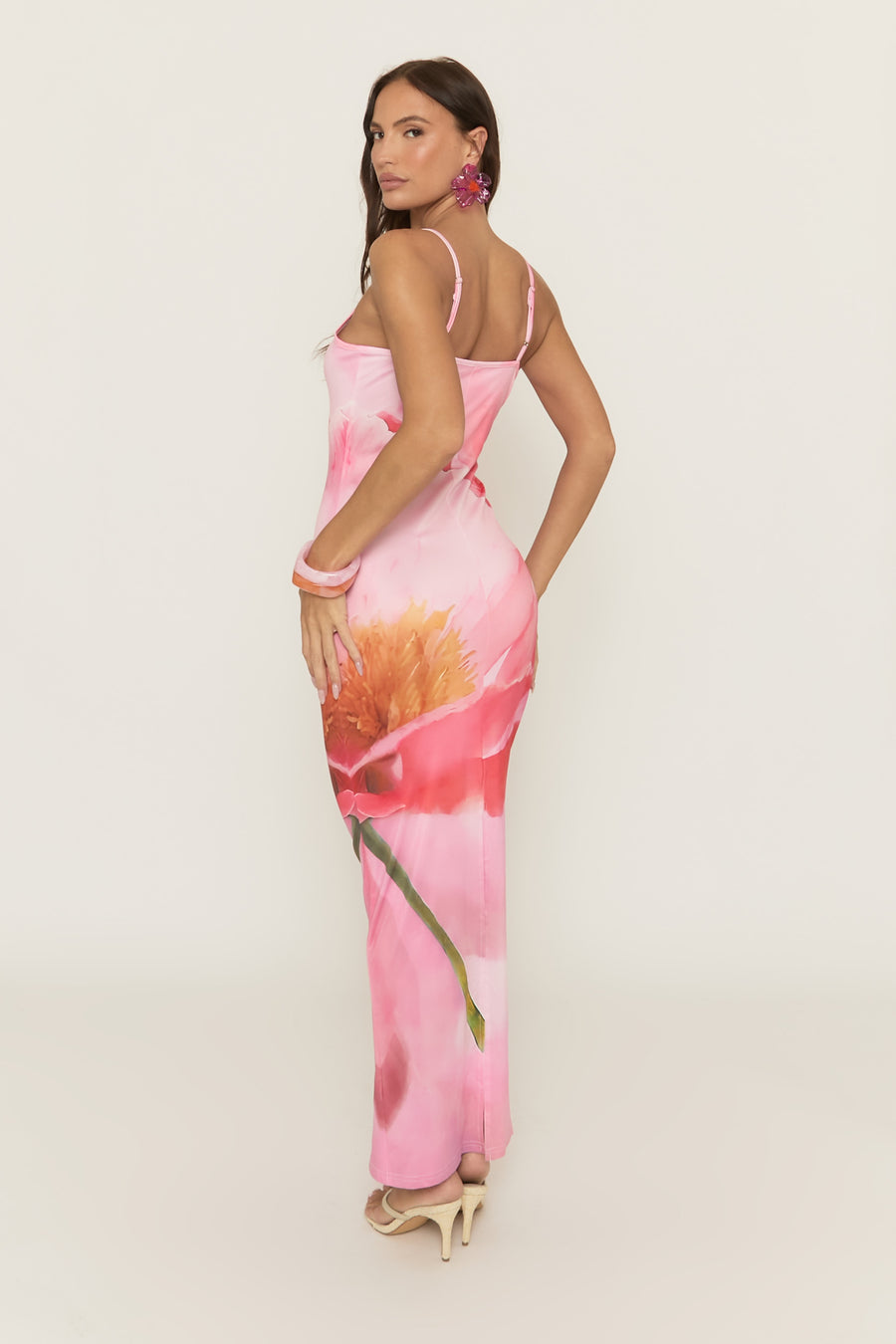 Pink Floral Print Strappy Maxi Dress - Jaydan