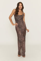 Brown Leopard Print Bodysuit Insert Mesh Maxi Dress - Karleigh