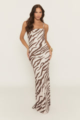 Brown Zebra Print Tie Back Maxi Dress - Corena