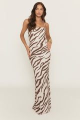 Brown Zebra Print Tie Back Maxi Dress - Corena