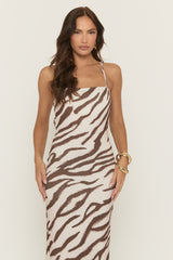 Brown Zebra Print Tie Back Maxi Dress - Corena