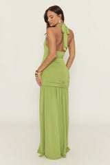 Green Plunge Gold Trim Maxi Dress - Pauley