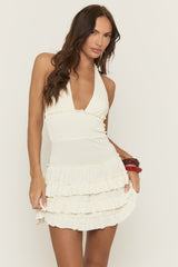 Cream Tiered Ruffle Halterneck Mini Dress - Charya