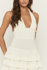 Cream Tiered Ruffle Halterneck Mini Dress - Charya