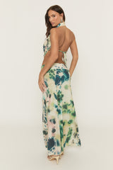 Blue Tie Dye Print Halter Top And Maxi Skirt Co-Ord Set - Aireen