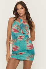 Blue Blur Print Asymmetric Mini Dress - Jourdan