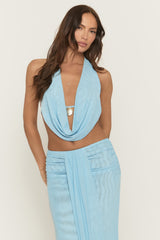 Blue Shell Trim Halter Top And Maxi Skirt Co-Ord Set - Keke