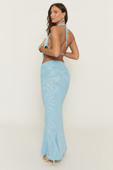 Blue Shell Trim Halter Top And Maxi Skirt Co-Ord Set - Keke