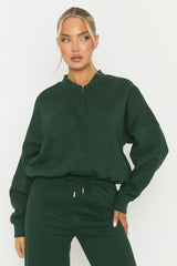 Forest Green Zip Front Bomber And Joggers Loungewear Co-ord Set - Sasha
