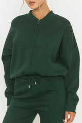 Forest Green Zip Front Bomber And Joggers Loungewear Co-ord Set - Sasha
