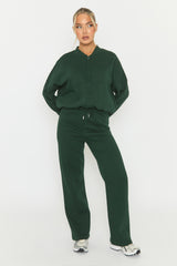 Forest Green Zip Front Bomber And Joggers Loungewear Co-ord Set - Sasha
