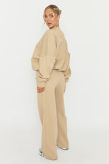 Beige Zip Front Bomber And Joggers Loungewear Co-ord Set - Sasha
