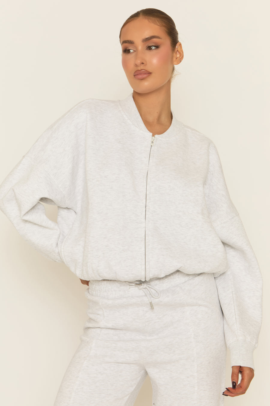 Bleach Grey Zip Front Bomber And Joggers Loungewear Co-ord Set - Sasha