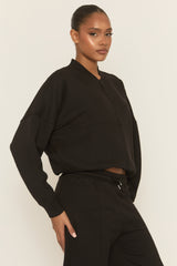 Black Zip Front Bomber And Joggers Loungewear Co-ord Set - Sasha