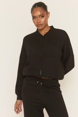 Black Zip Front Bomber And Joggers Loungewear Co-ord Set - Sasha