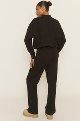 Black Zip Front Bomber And Joggers Loungewear Co-ord Set - Sasha