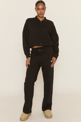 Black Zip Front Bomber And Joggers Loungewear Co-ord Set - Sasha