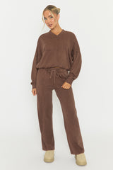 Chocolate Acid Wash Bomber and Wide Leg Jogger Loungewear Co-ord Set - Macay