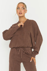 Chocolate Acid Wash Bomber and Wide Leg Jogger Loungewear Co-ord Set - Macay