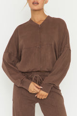Chocolate Acid Wash Bomber and Wide Leg Jogger Loungewear Co-ord Set - Macay