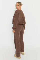 Chocolate Acid Wash Bomber and Wide Leg Jogger Loungewear Co-ord Set - Macay