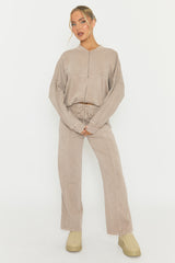 Dove Grey Acid Wash Bomber and Wide Leg Jogger Loungewear Co-ord Set - Macay