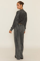 Charcoal Acid Wash Bomber and Wide Leg Jogger Loungewear Co-ord Set - Macay
