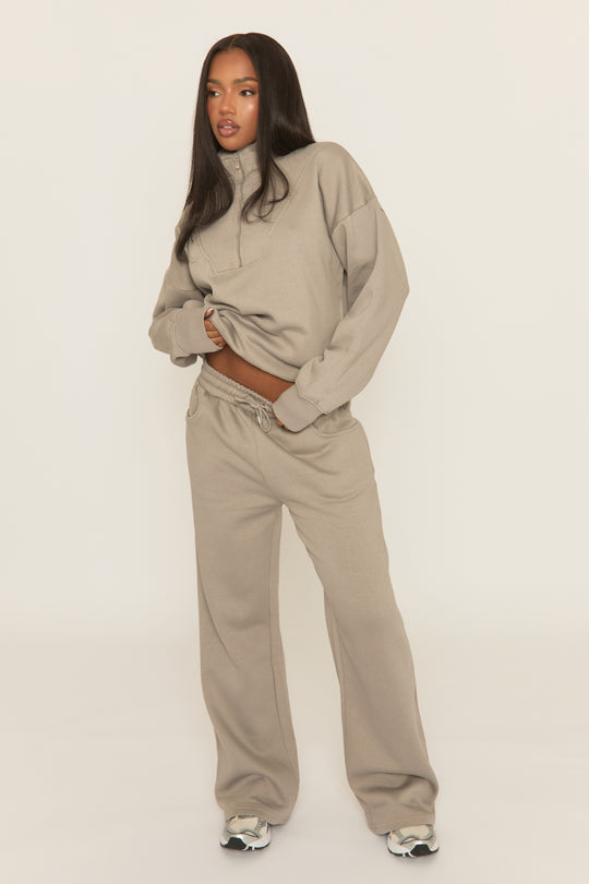 Dove Grey Oversized Quarter Zip Sweater and Joggers Loungewear Co-ord Set - Kristie