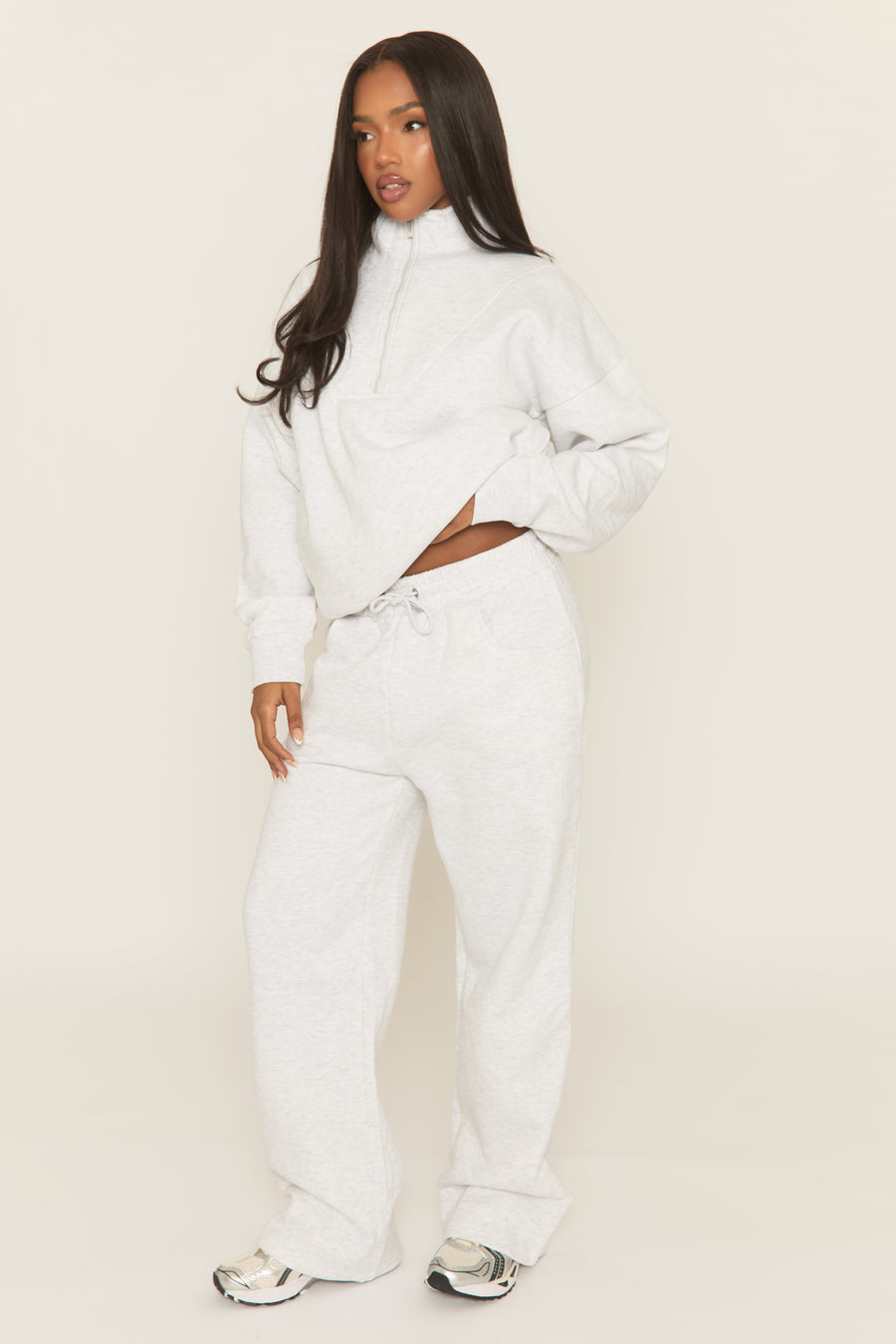 Bleach Grey Oversized Quarter Zip Sweater and Joggers Loungewear Co-ord Set - Kristie
