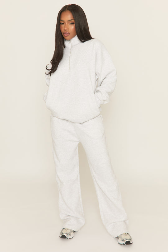 Bleach Grey Oversized Quarter Zip Sweater and Joggers Loungewear Co-ord Set - Kristie