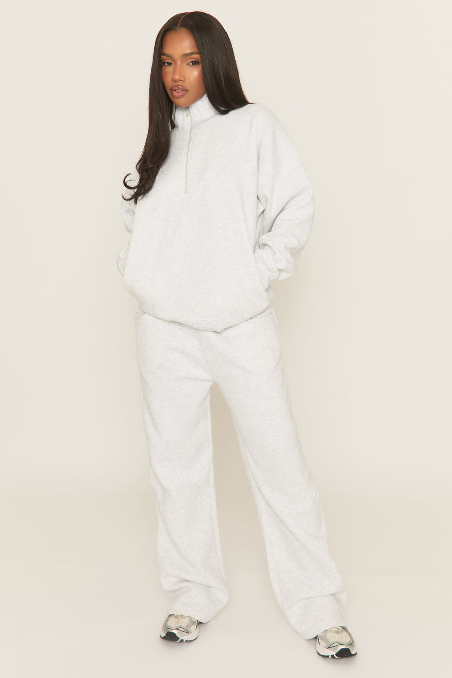Bleach Grey Oversized Quarter Zip Sweater and Joggers Loungewear Co-ord Set - Kristie
