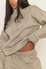 Dove Grey Oversized Quarter Zip Sweater and Joggers Loungewear Co-ord Set - Kristie