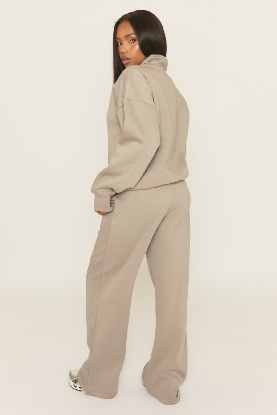 Dove Grey Oversized Quarter Zip Sweater and Joggers Loungewear Co-ord Set - Kristie