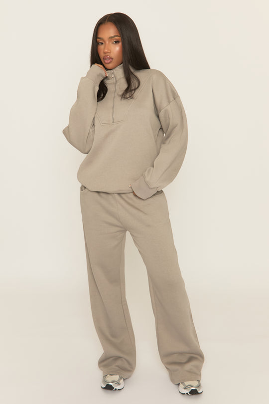 Dove Grey Oversized Quarter Zip Sweater and Joggers Loungewear Co-ord Set - Kristie