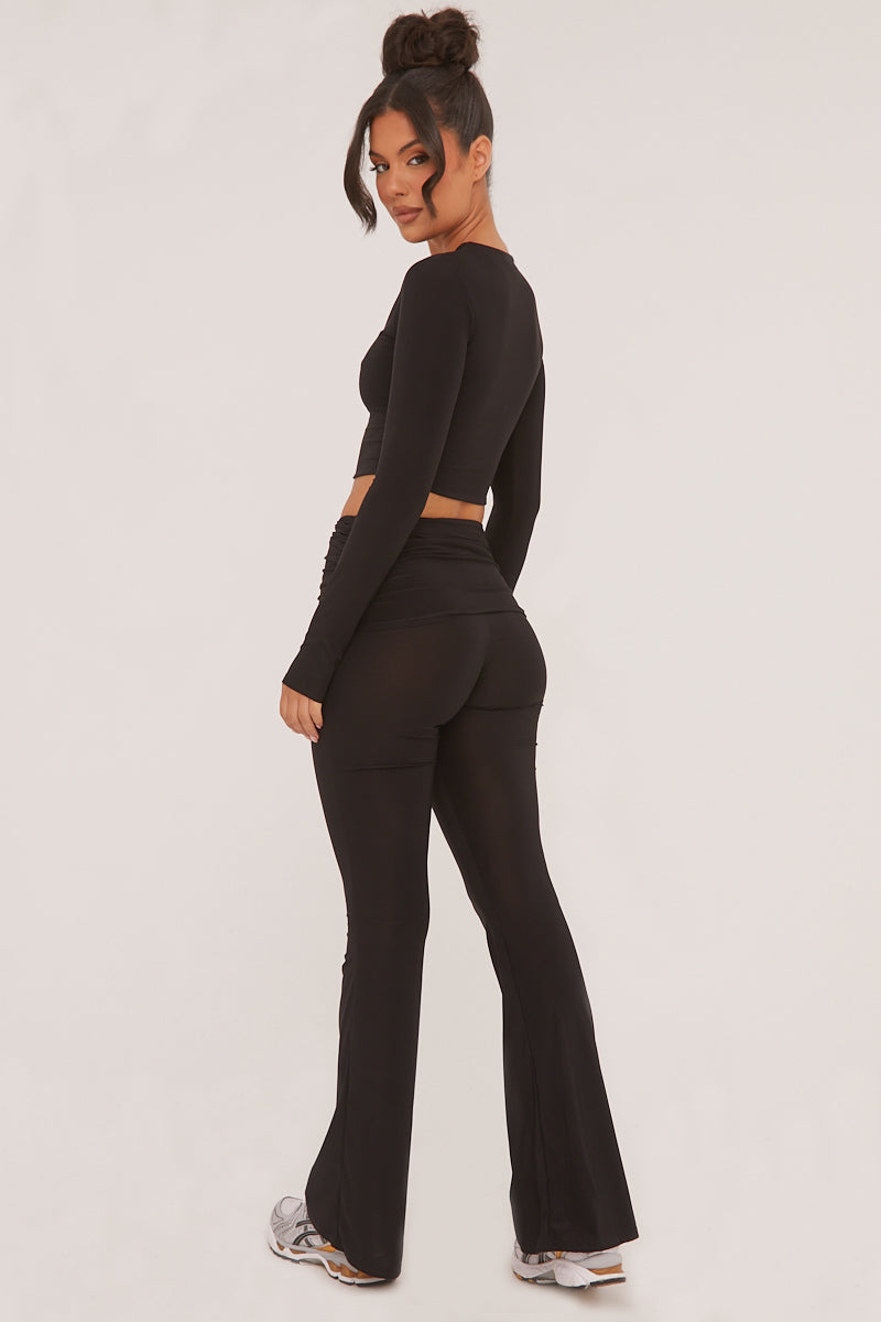 Black Round Neck Cropped Top & Wide Leg Trousers Co-ord Set - Zoe